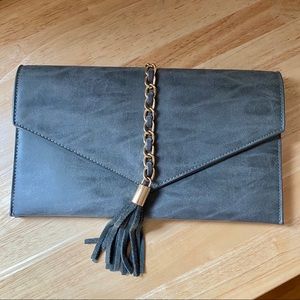 Faux suede gray clutch